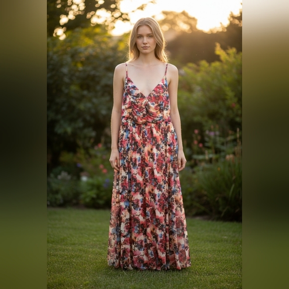 torrid Dresses & Skirts - Torrid 5 Maxi Floral Sheer Dress Spaghetti Straps Lined 5X NWOT